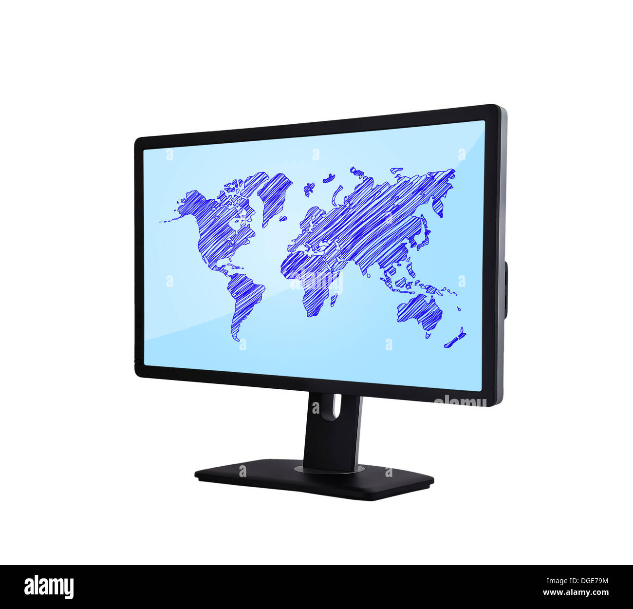 computer monitor with world map on screen Stock Photo - Alamy