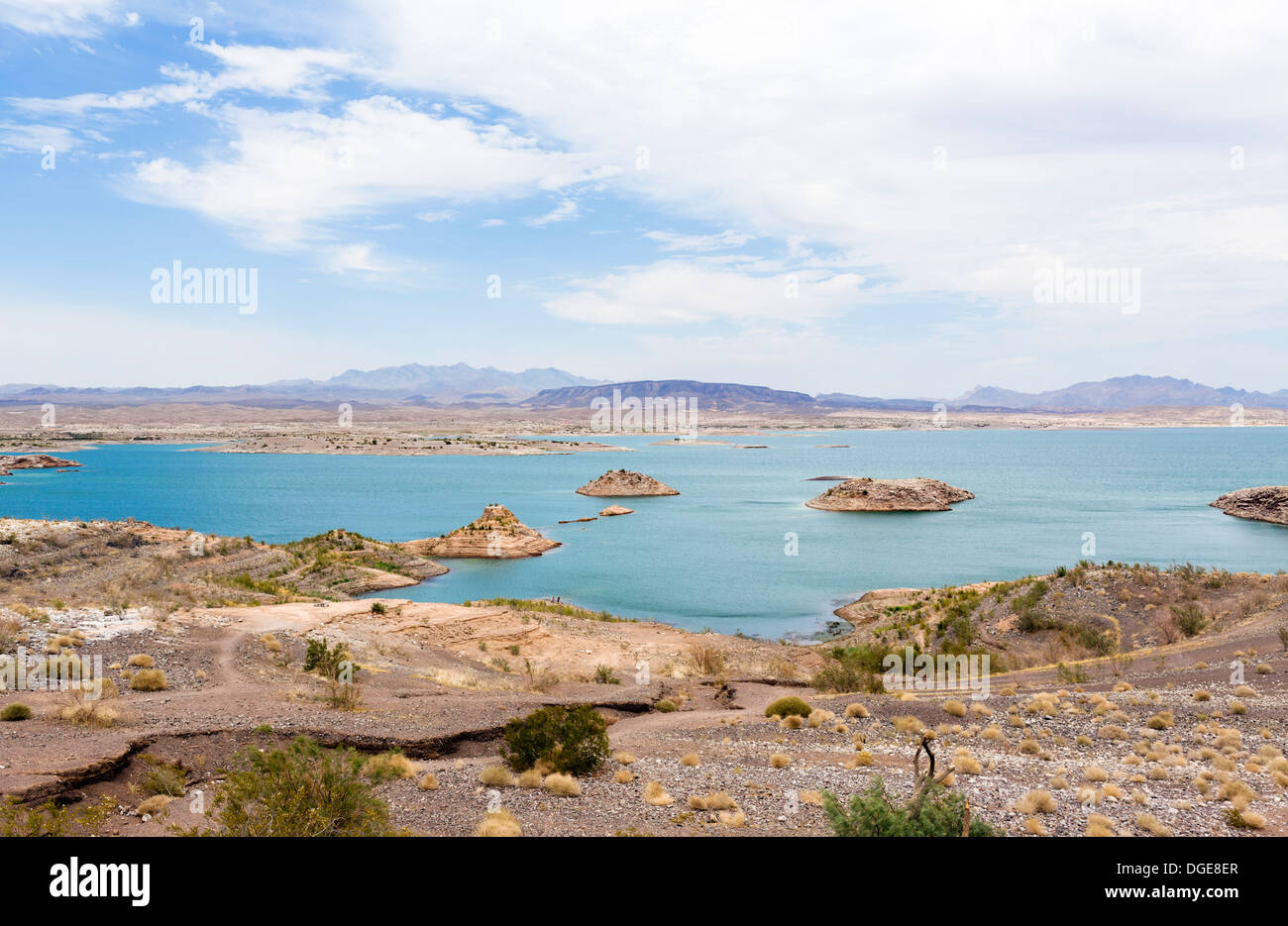 View over Lake Mead from Sunset View Overlook, Nevada, USA - much of the dry land used to be covered in water Stock Photo