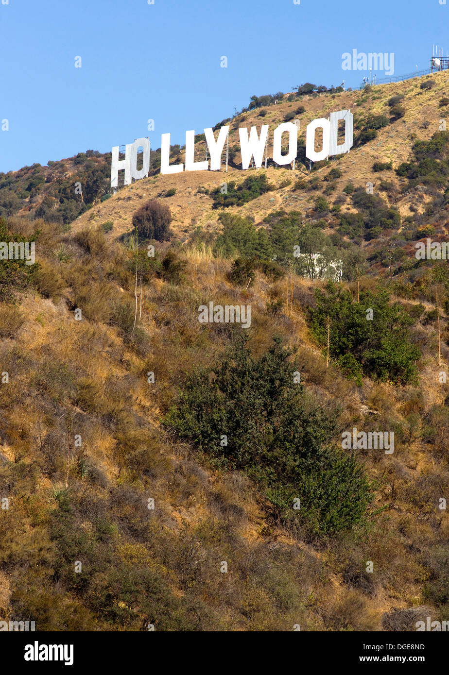 Verttical composition of Hollywood sign on a sunny day Stock Photo