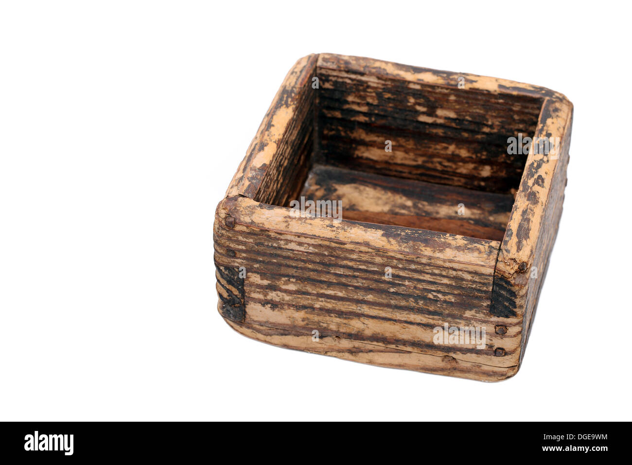 Empty old wooden box isolated on white background Stock Photo