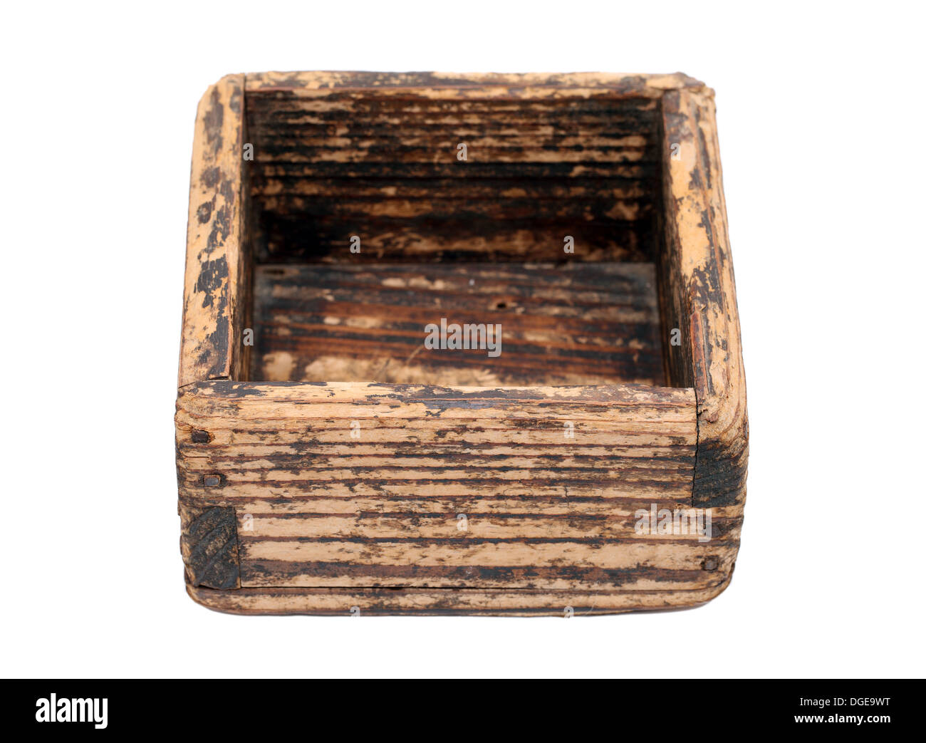 Empty old wooden box isolated on white background Stock Photo