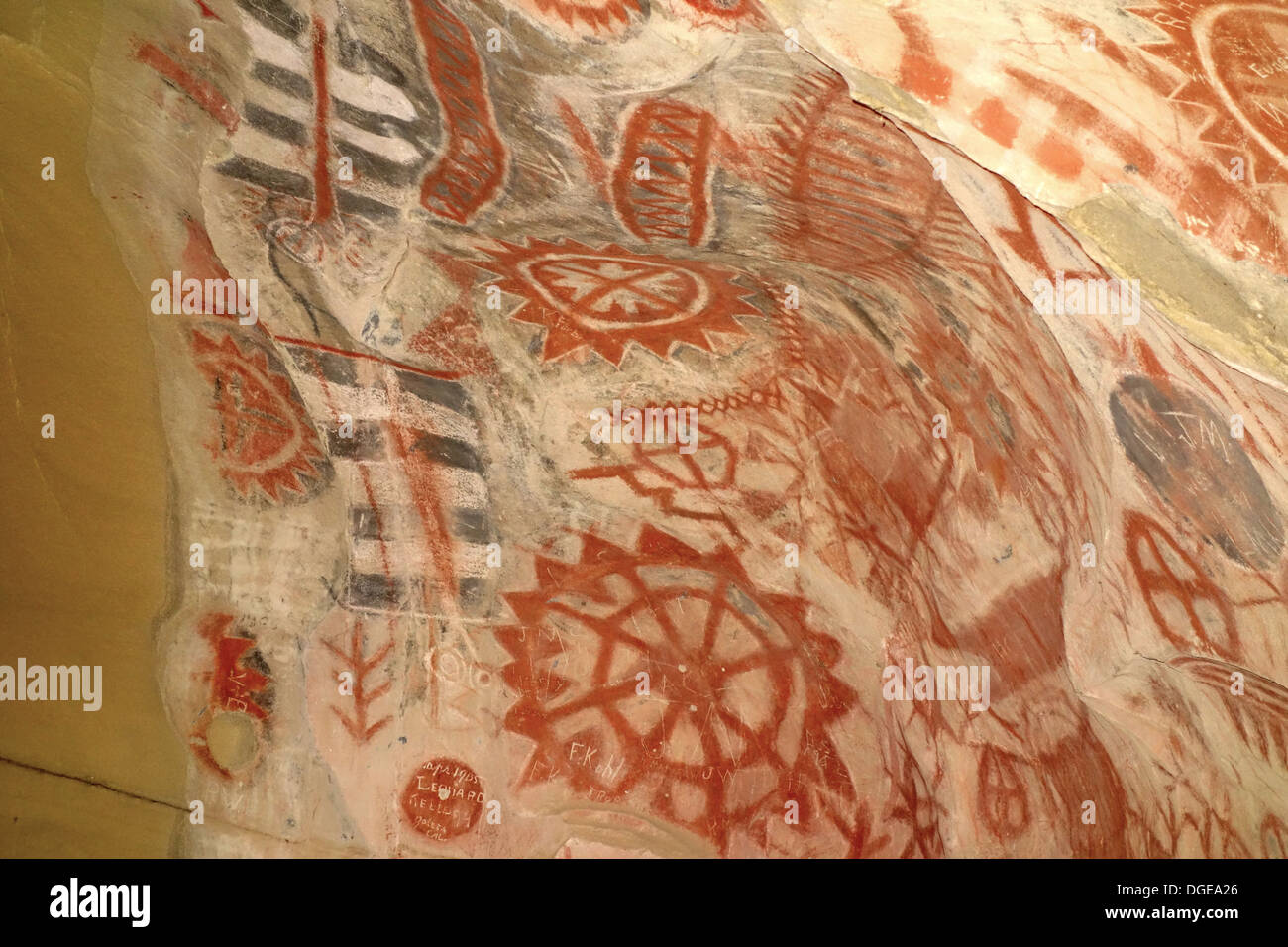 Ancient Chumash Native American Cave Paintings in Santa Barbara, California Stock Photo