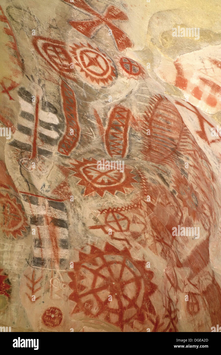 Ancient Chumash Native American Cave Paintings in Santa Barbara, California Stock Photo