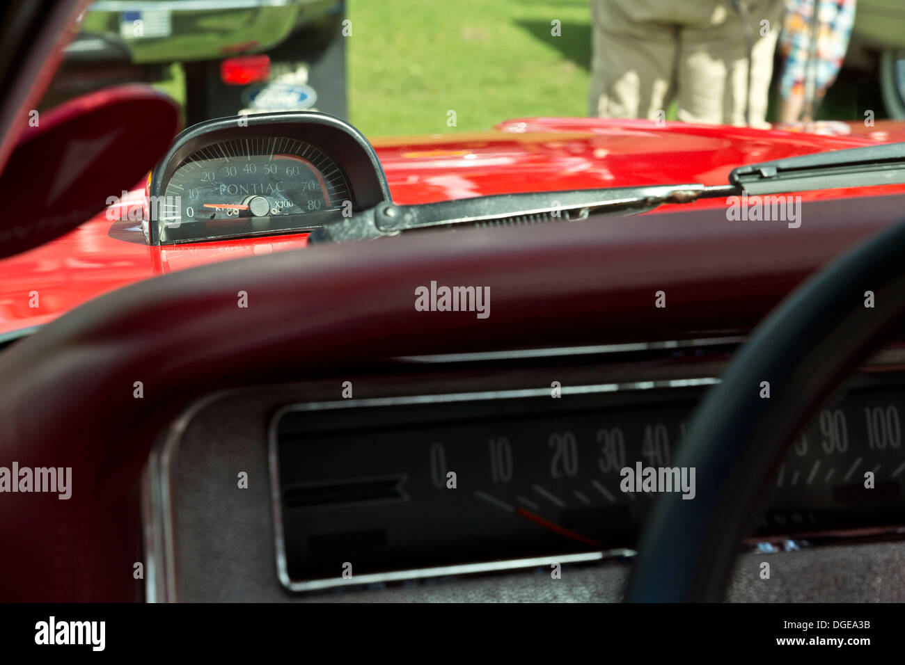 Close up of a Pontiac speedometer, American Auto Club International classic car show, Northampton, England, 18th August 2013 Stock Photo