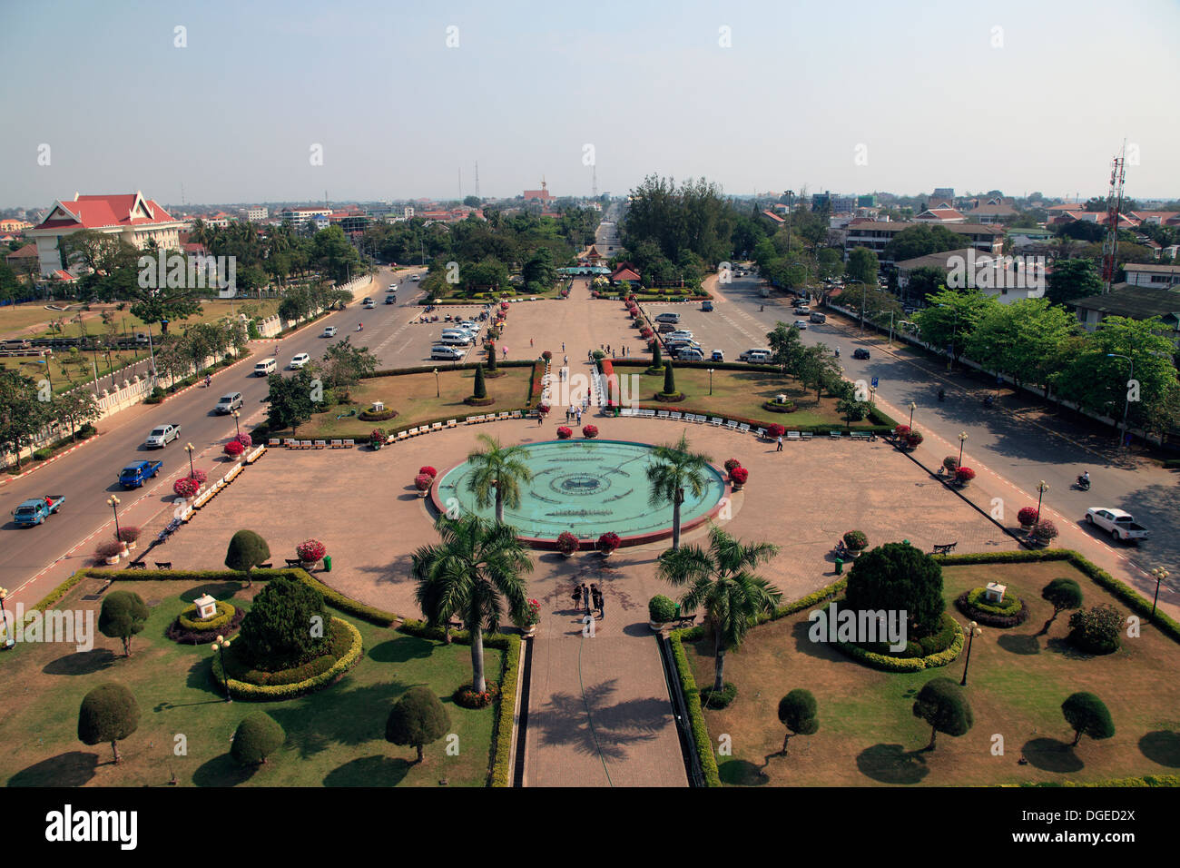 Skyline from Patouxai Victory Gate, Vientiane, Laos Stock Photo