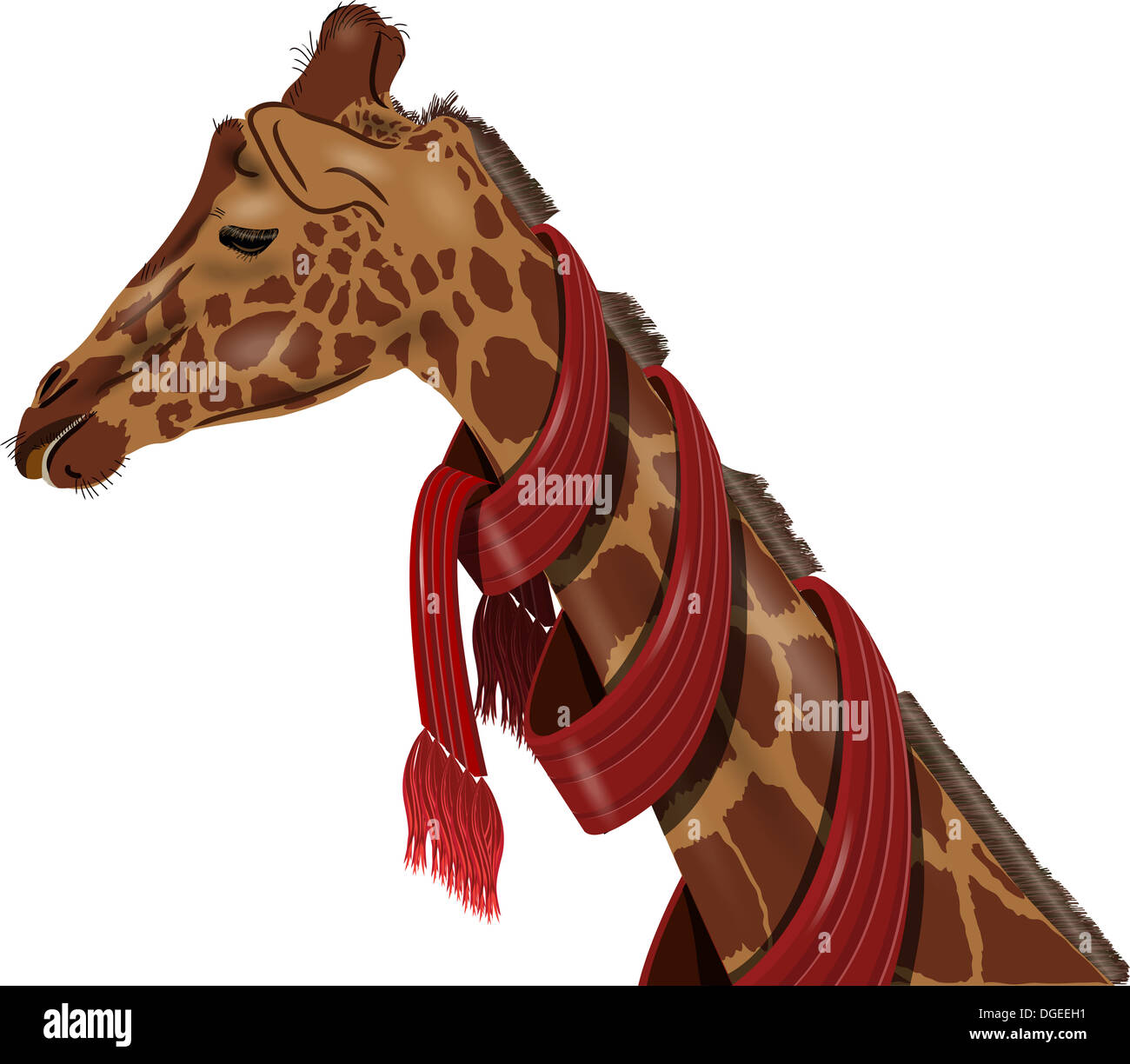 illustration of giraffe in a red scarf Stock Photo - Alamy