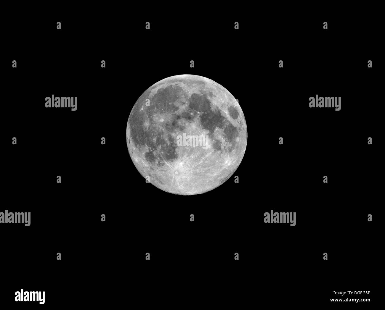 Blue moon: an extra third full moon is called 'Blue' - this one was on August 20, 2013 Stock Photo