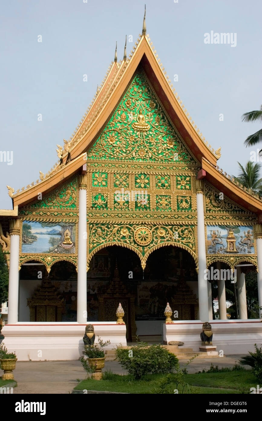 A beautiful pagoda is part of the urban landscape on temple grounds in