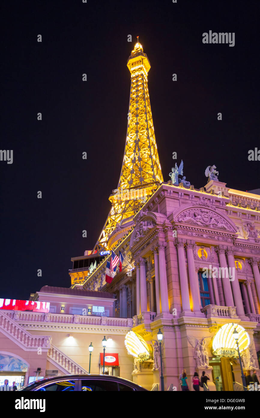 Paris hotel at night. Las Vegas. Stock Photo