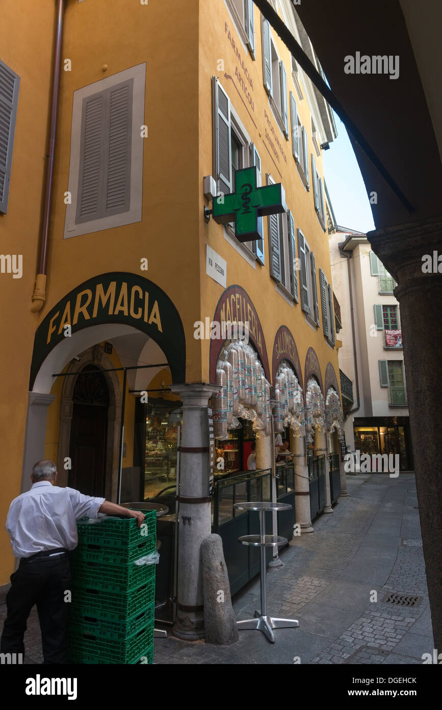 Pharmacy and deli shop, Gabbani Delicatessen, Lugano. Ticino. Switzerland Stock Photo