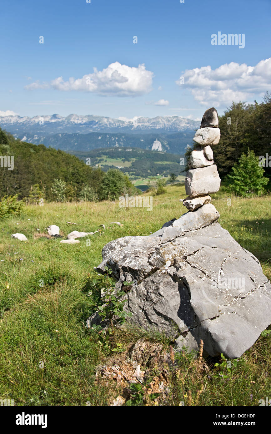 Stone cairn in the Vercors Regional Natural Park - Rhône-Alpes, France Stock Photo