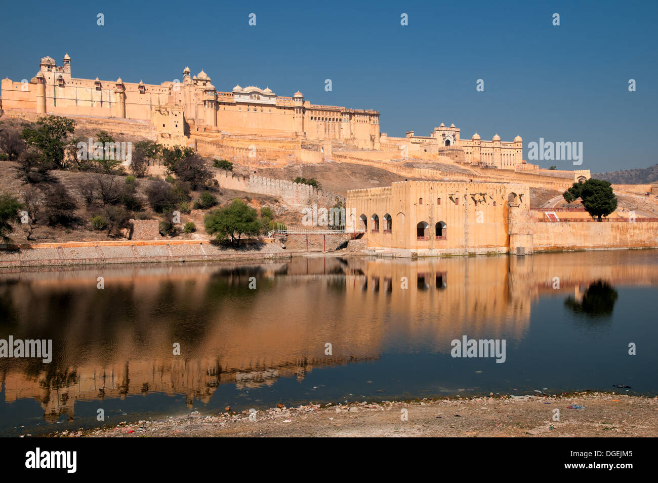 Amer Fort outside Jaipur in Rajasthan is one of the major tourist attractions in Stock Photo