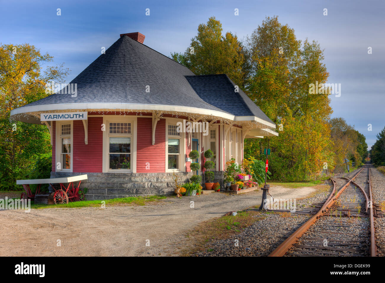 The historic Grand Trunk Railroad Station in Yarmouth, Maine. Stock Photo