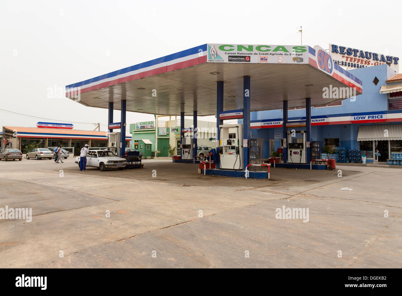 Senegal. Modern Gas Station Complex with Cyber Cafe and Restaurant, on the outskirts of Dakar. Stock Photo