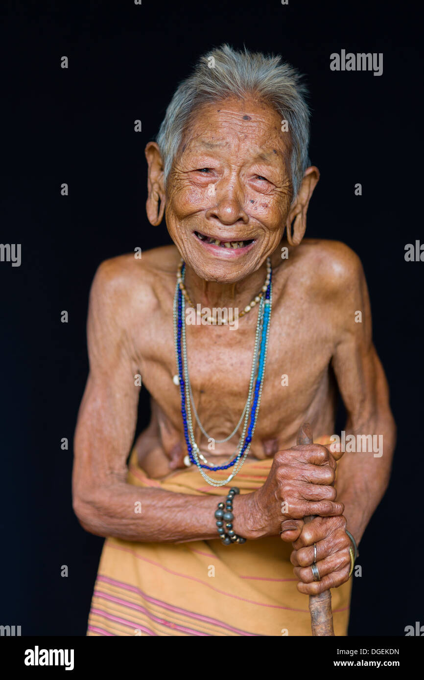 Portrait of old Kreung minority woman - Ratanakiri Province, Cambodia Stock Photo