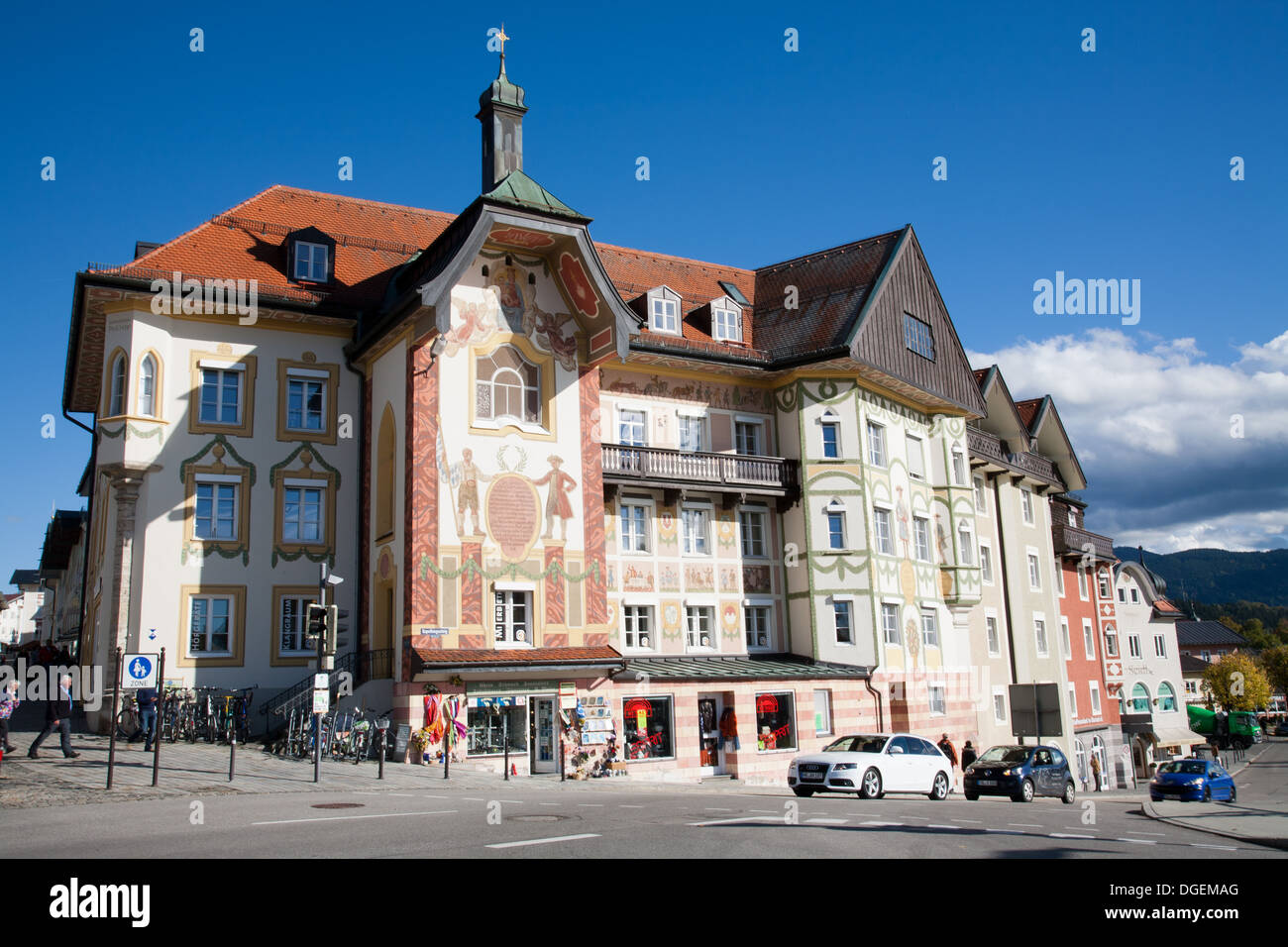 Bad Tolz. A pretty spar town straddling the Isar River Bavaria Stock Photo