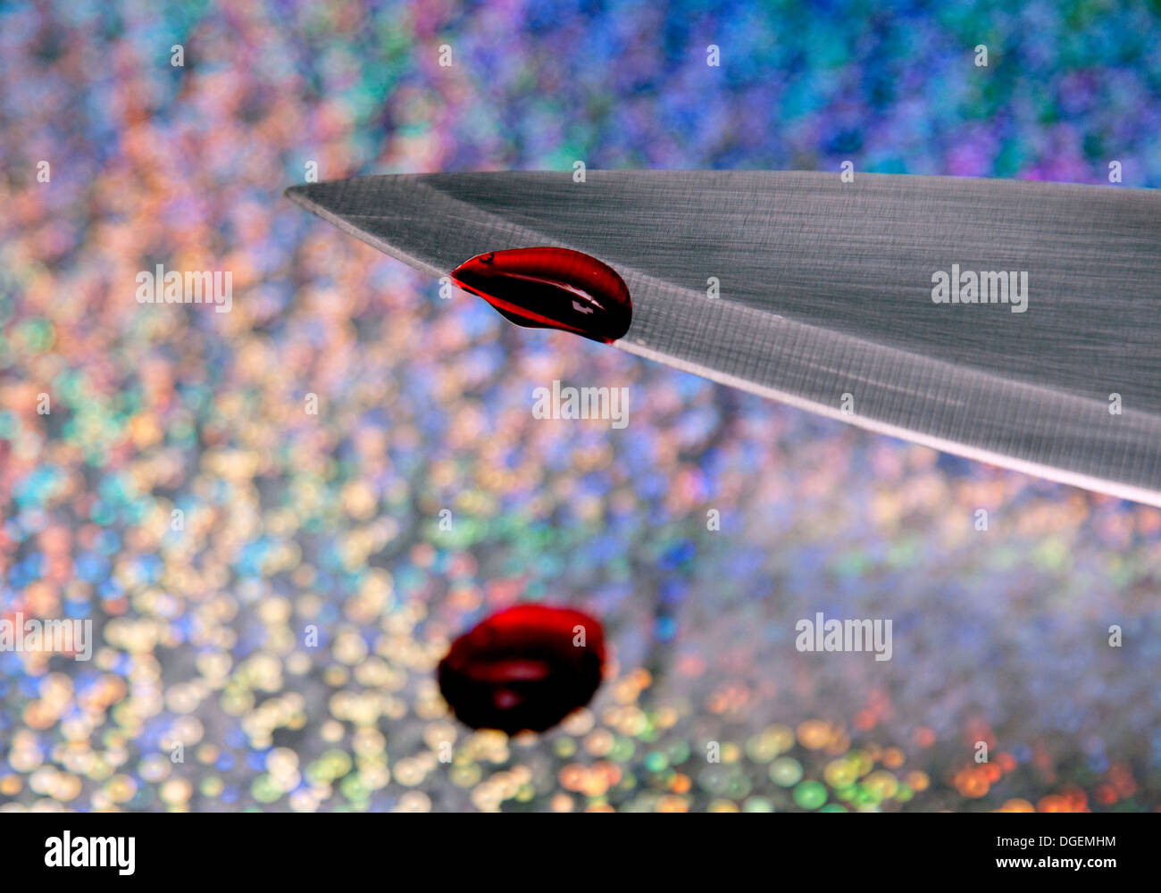 Fake blood on knife blade, London Stock Photo Alamy