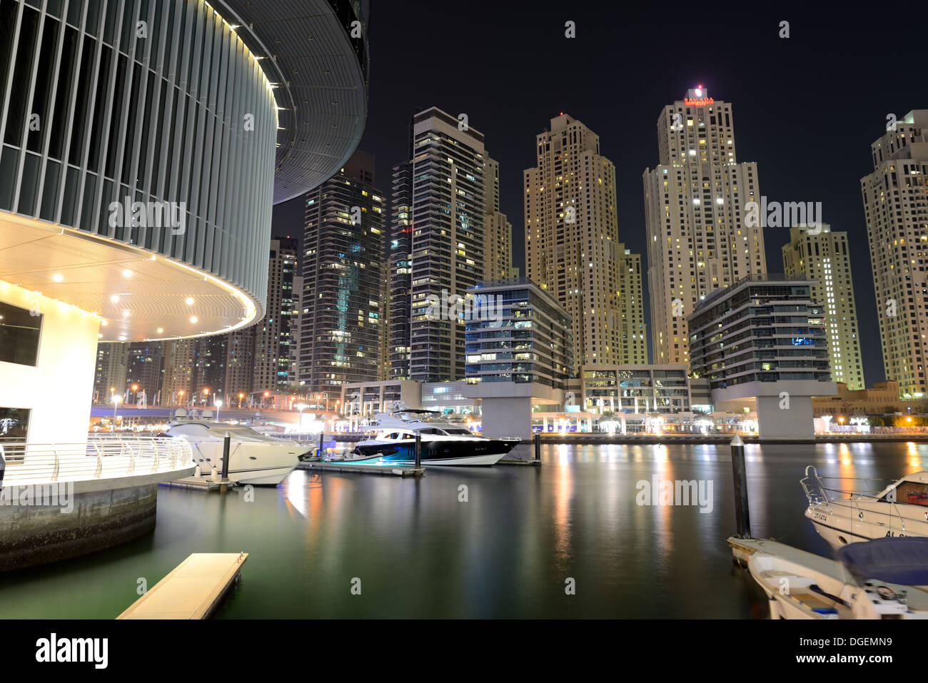 Night illumination at Dubai Marina, UAE Stock Photo