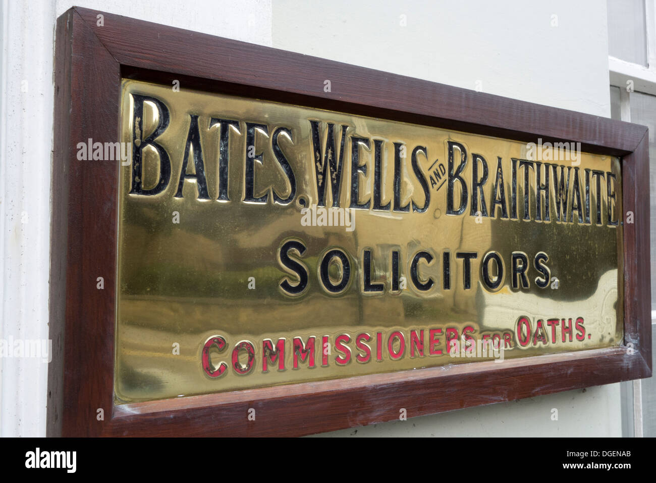 Brass plaque: a traditional sign for a solicitors' office. Stock Photo