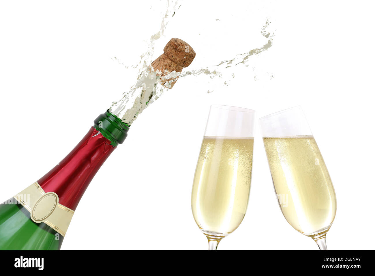 Behoren taxi Mathis Champagne splashing out of the bottle with a popping cork Stock Photo -  Alamy