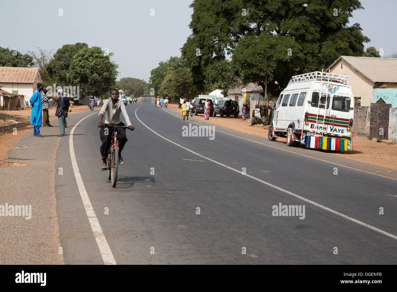 Highway Leaving Fass Njaga Choi, North Bank Region, The Gambia. Stock Photo