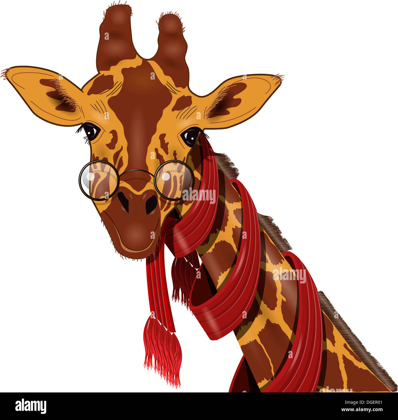 illustration of giraffe in a red scarf Stock Photo - Alamy