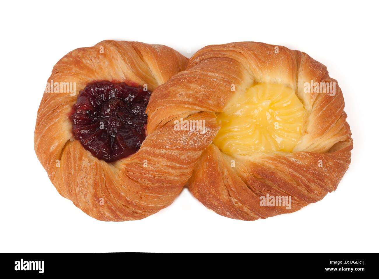 Pastry with jam and cream isolated on white Stock Photo