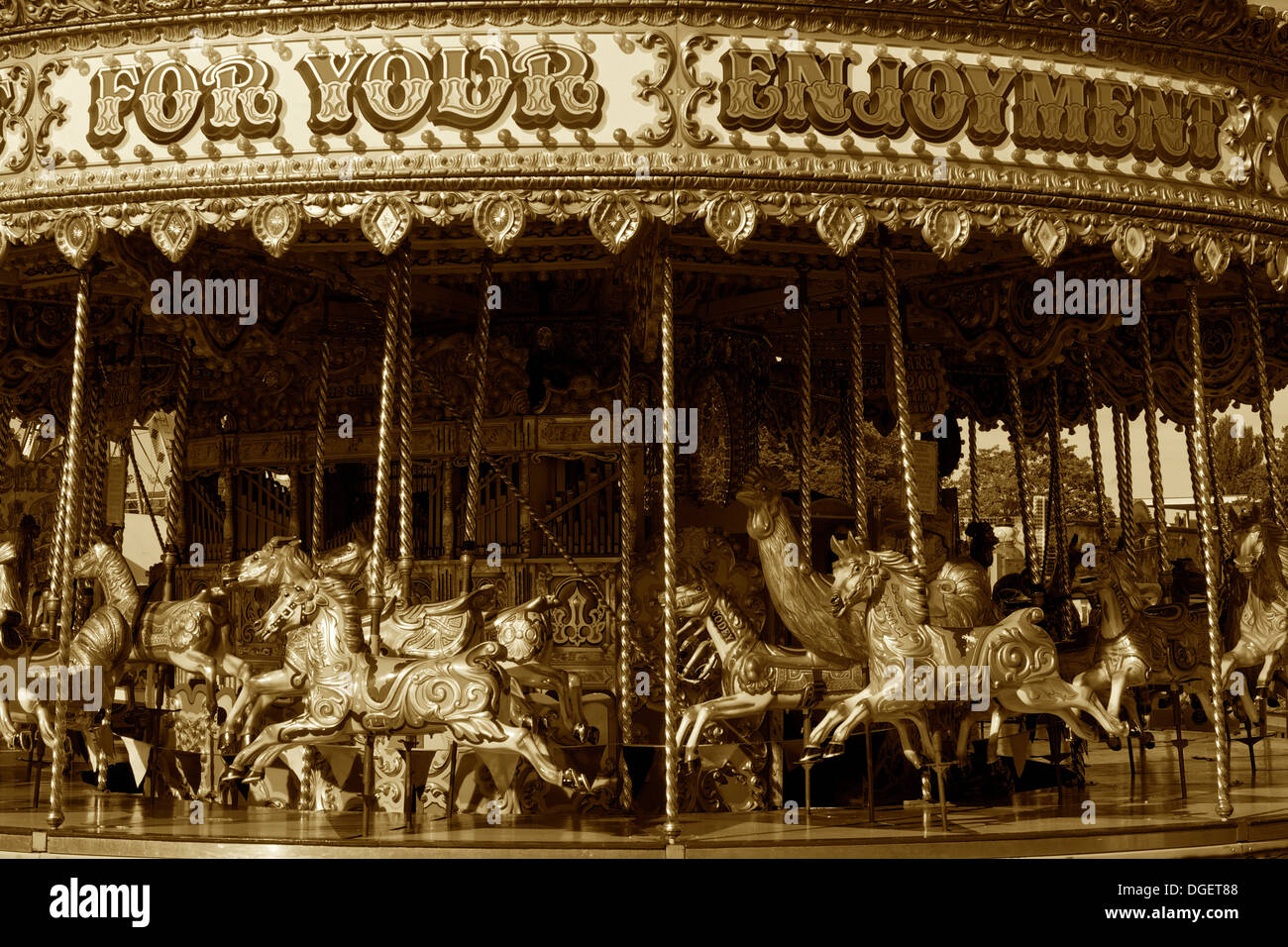 Horse carousel fairground ride Goose Fair Nottingham Nottinghamshire east Midlands England Europe Stock Photo