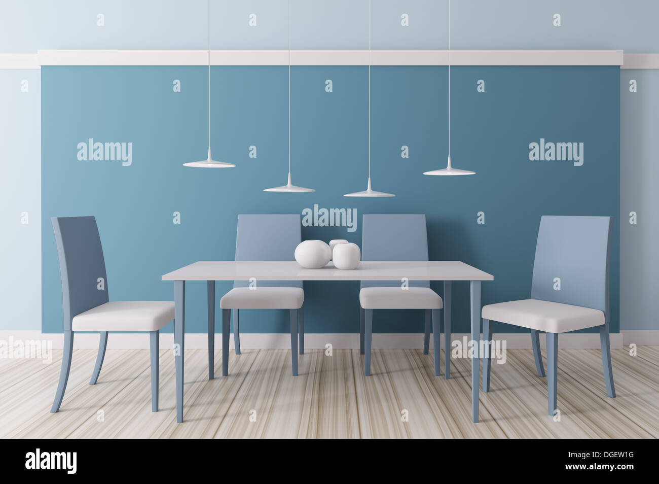 Modern blue dining room interior 3d render Stock Photo - Alamy