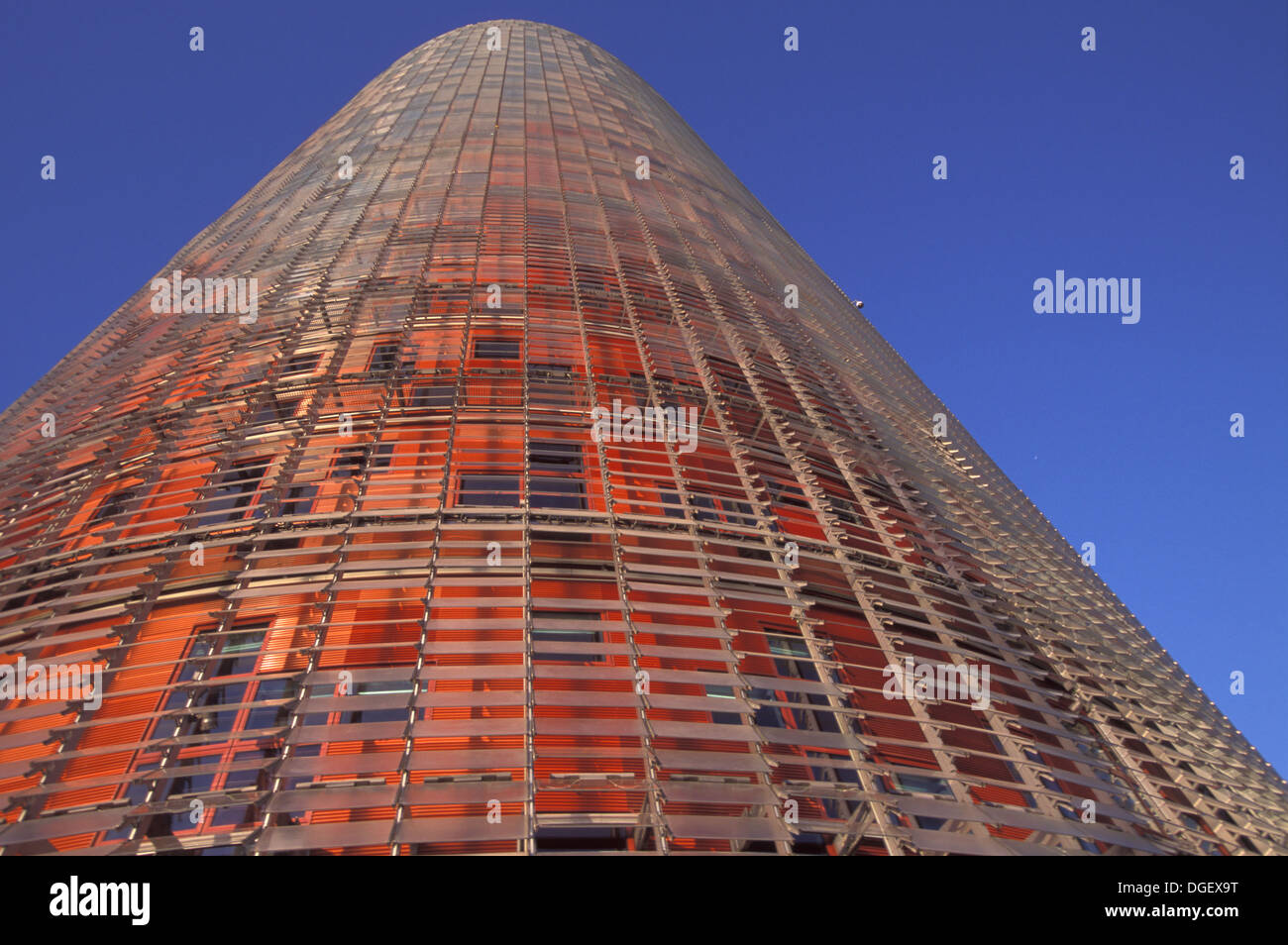 Torre Agbar (Jean Nouvel) is a 38-story skyscraper.  Avinguda Diagonal Barcelona. Stock Photo