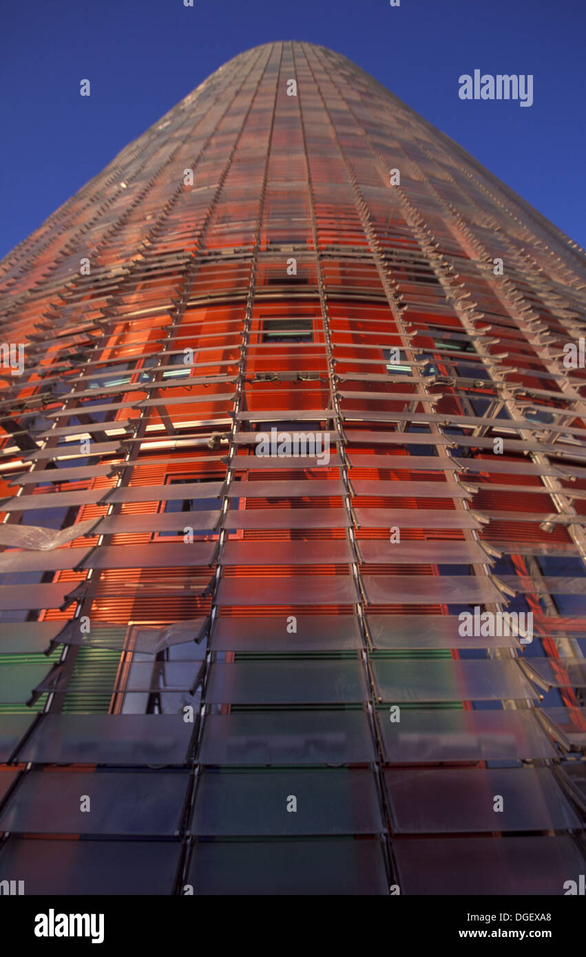Torre Agbar (Jean Nouvel) is a 38-story skyscraper.  Avinguda Diagonal Barcelona. Stock Photo