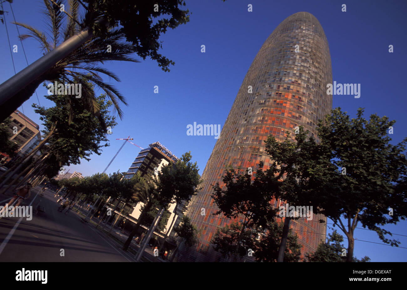 Torre Agbar (Jean Nouvel) is a 38-story skyscraper.  Avinguda Diagonal Barcelona. Stock Photo