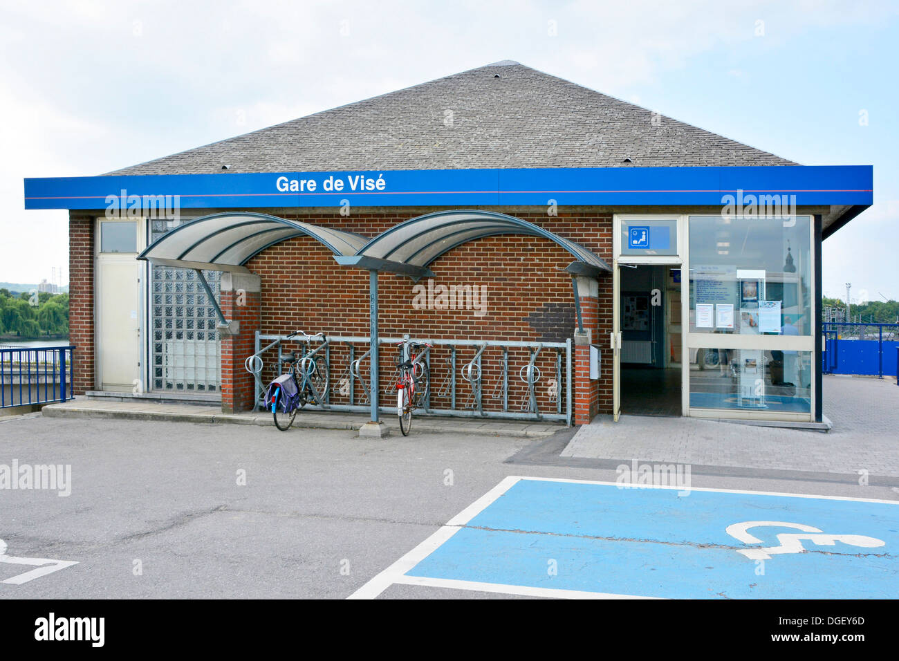 Vise train station entrance on road bridge above railway tracks below  Belgium Europe Stock Photo - Alamy