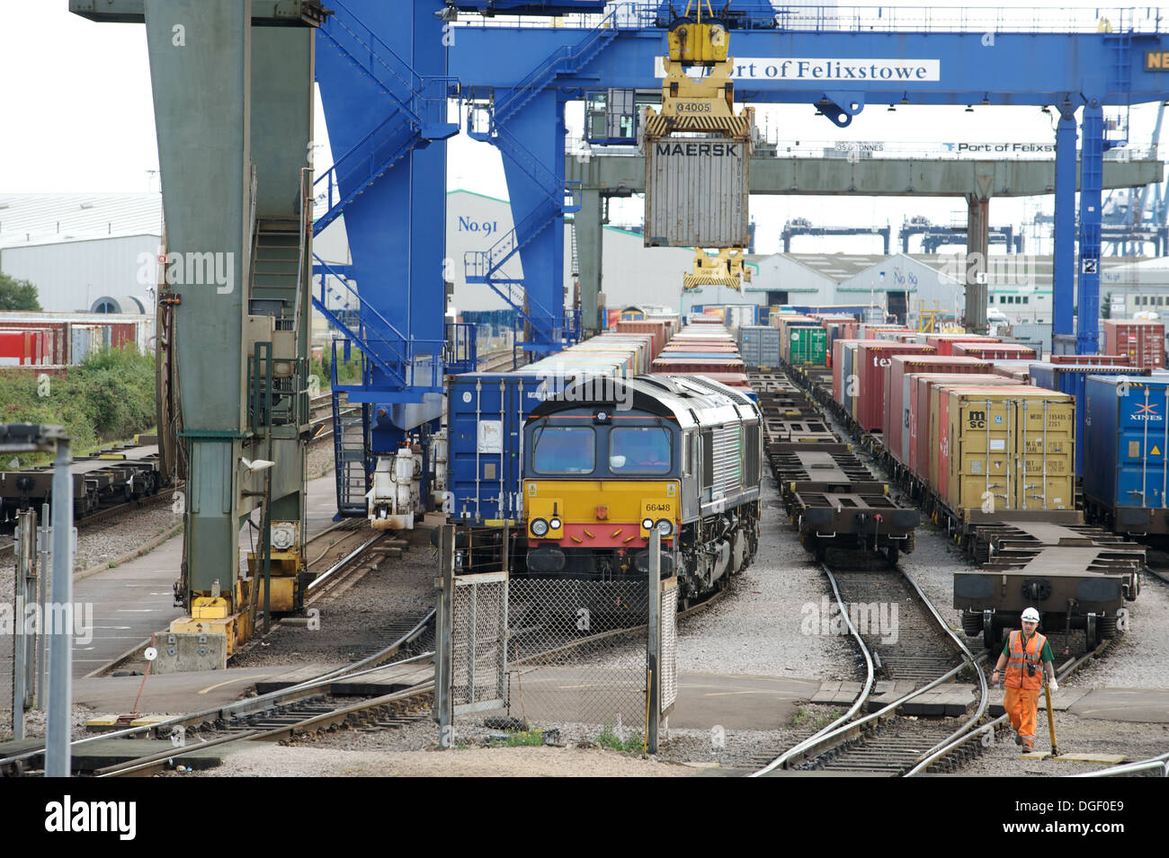 Railhead, port of Felixstowe, Suffolk, UK. Stock Photo