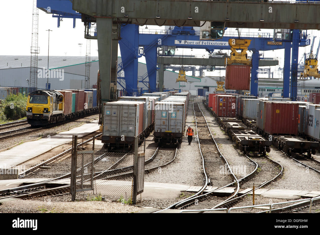 Railhead port of Felixstowe, Suffolk, UK. Stock Photo