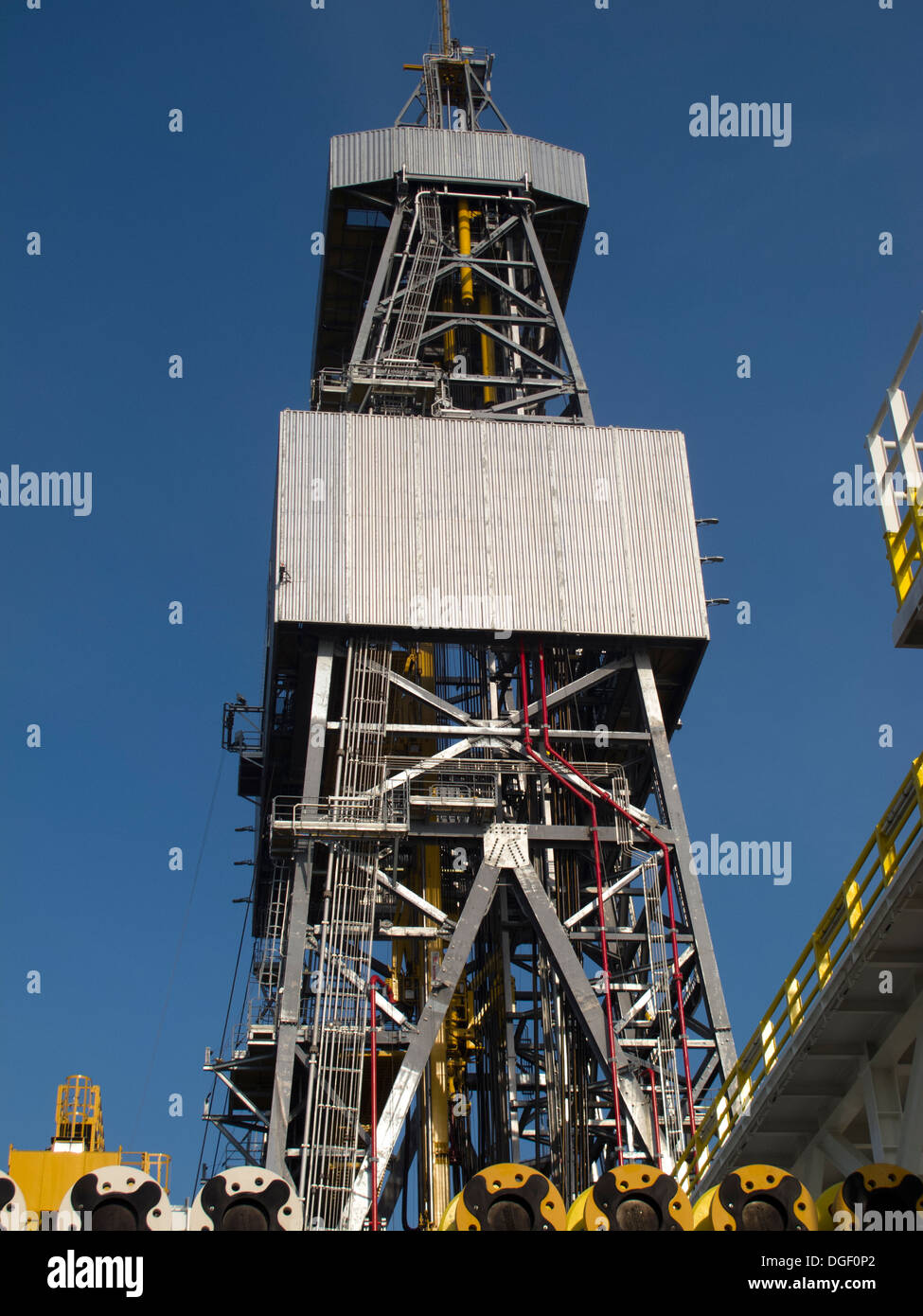 general view of drill tower inside ultra deep water drilling ship Ocean