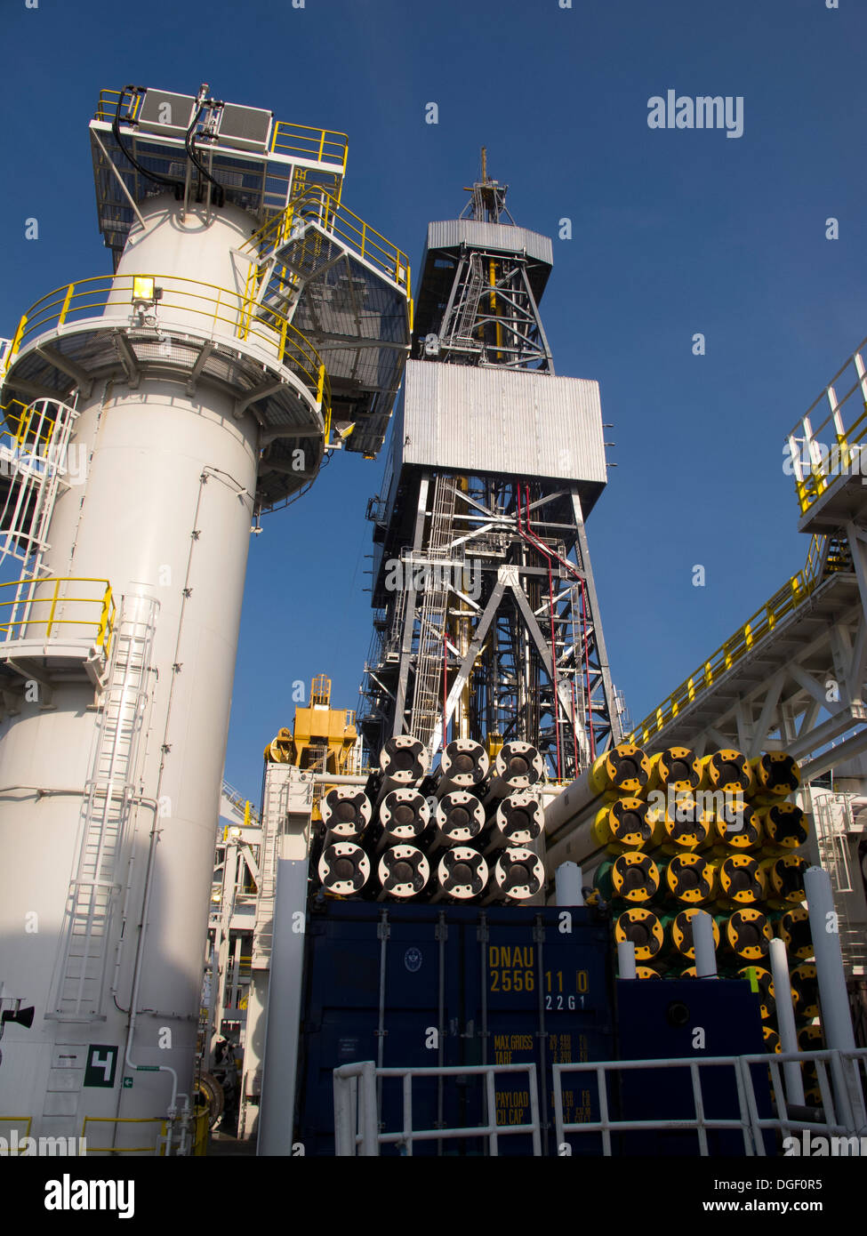 general view of drill tower inside ultra deep water drilling ship Ocean