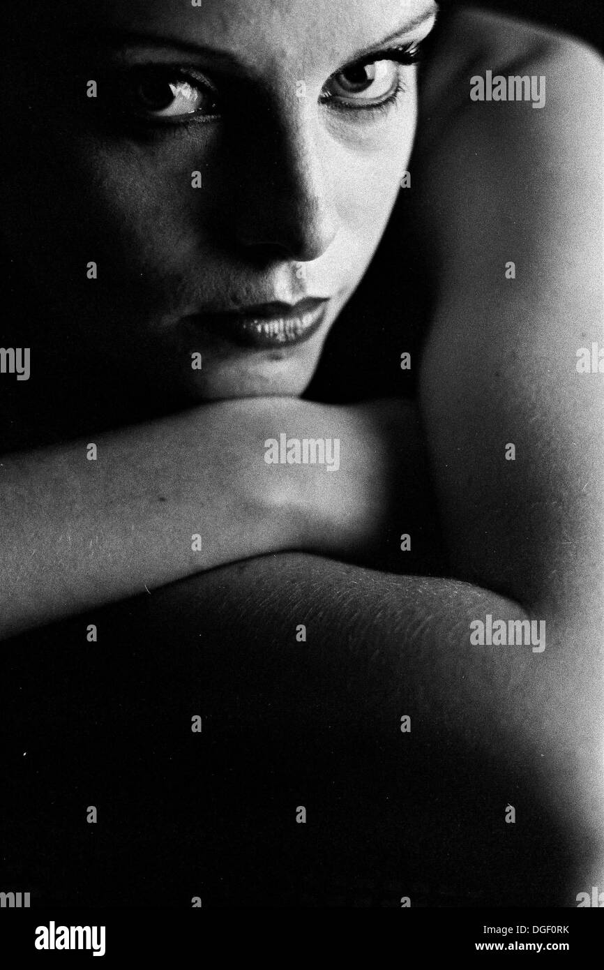 Black and white portrait of a girl. Stock Photo