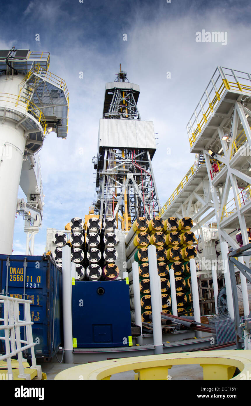 general view of drill tower inside ultra deep water drilling ship Ocean