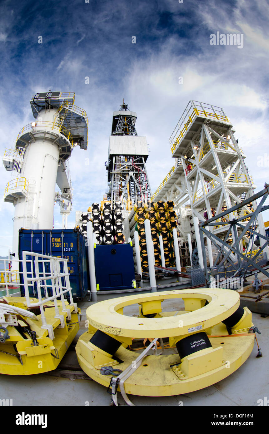 general view of drill tower inside ultra deep water drilling ship Ocean