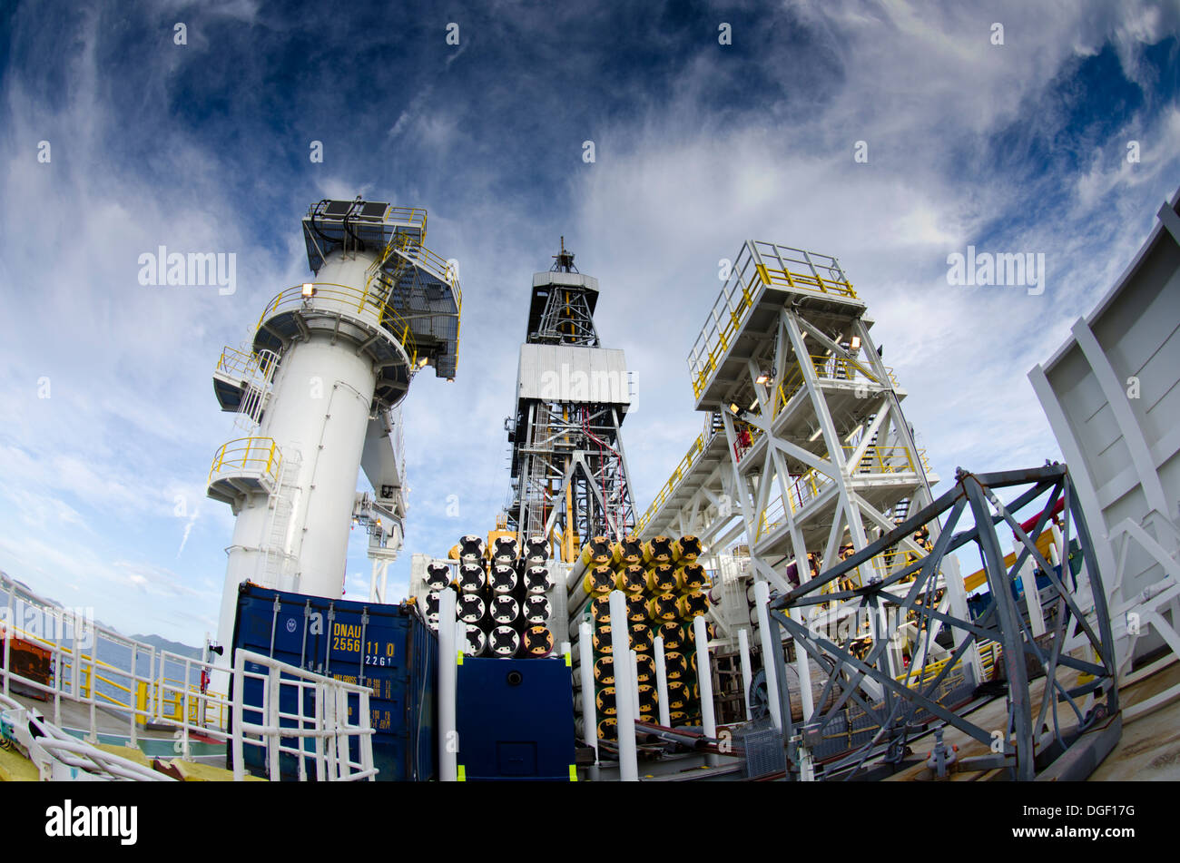 general view of drill tower inside ultra deep water drilling ship Ocean