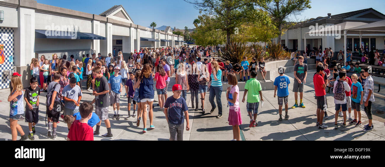 Mission Viejo, CA, middle school students socialize and relax at outdoor recess Stock Photo Alamy