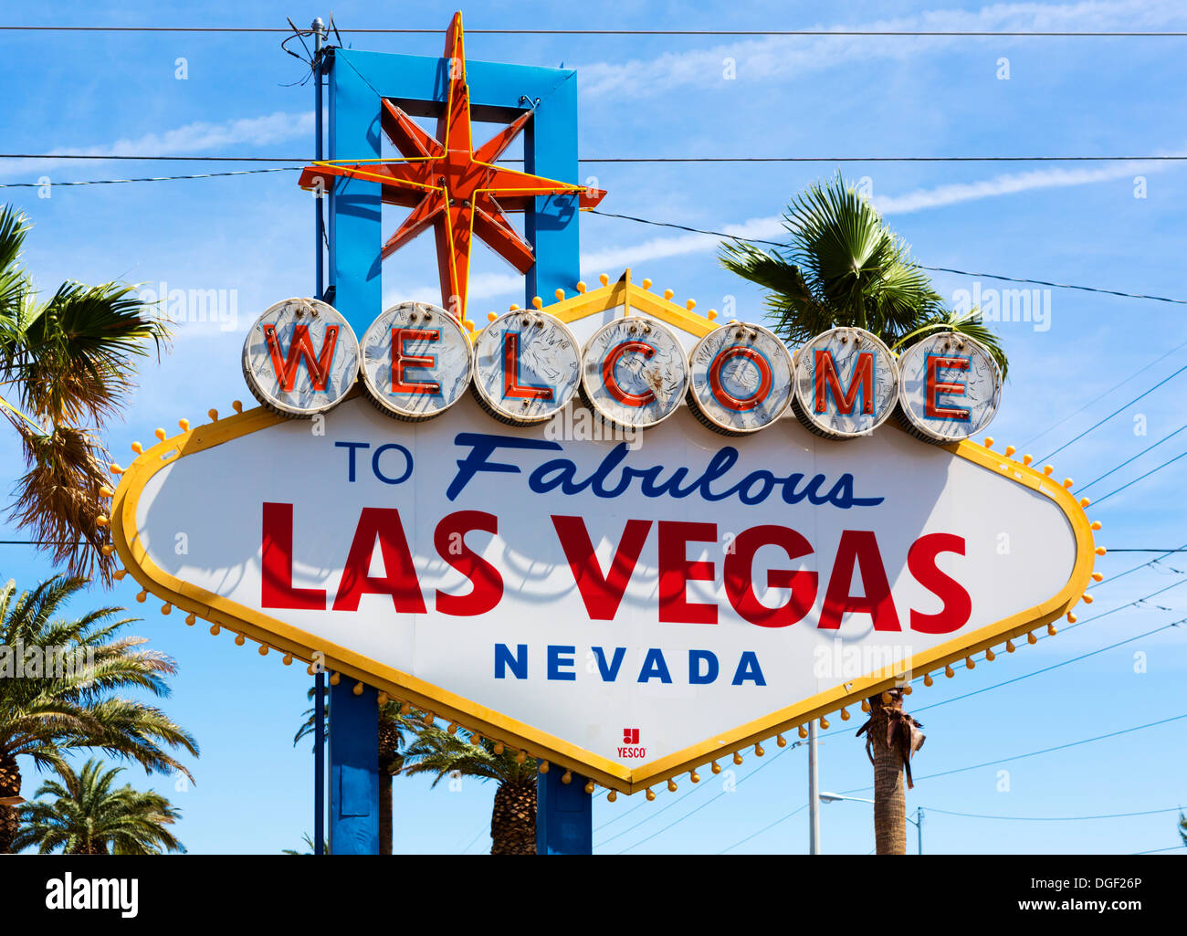 The Welcome to Fabulous Las Vegas sign on Las Vegas Boulevard South (The Strip), Las Vegas, Nevada, USA Stock Photo