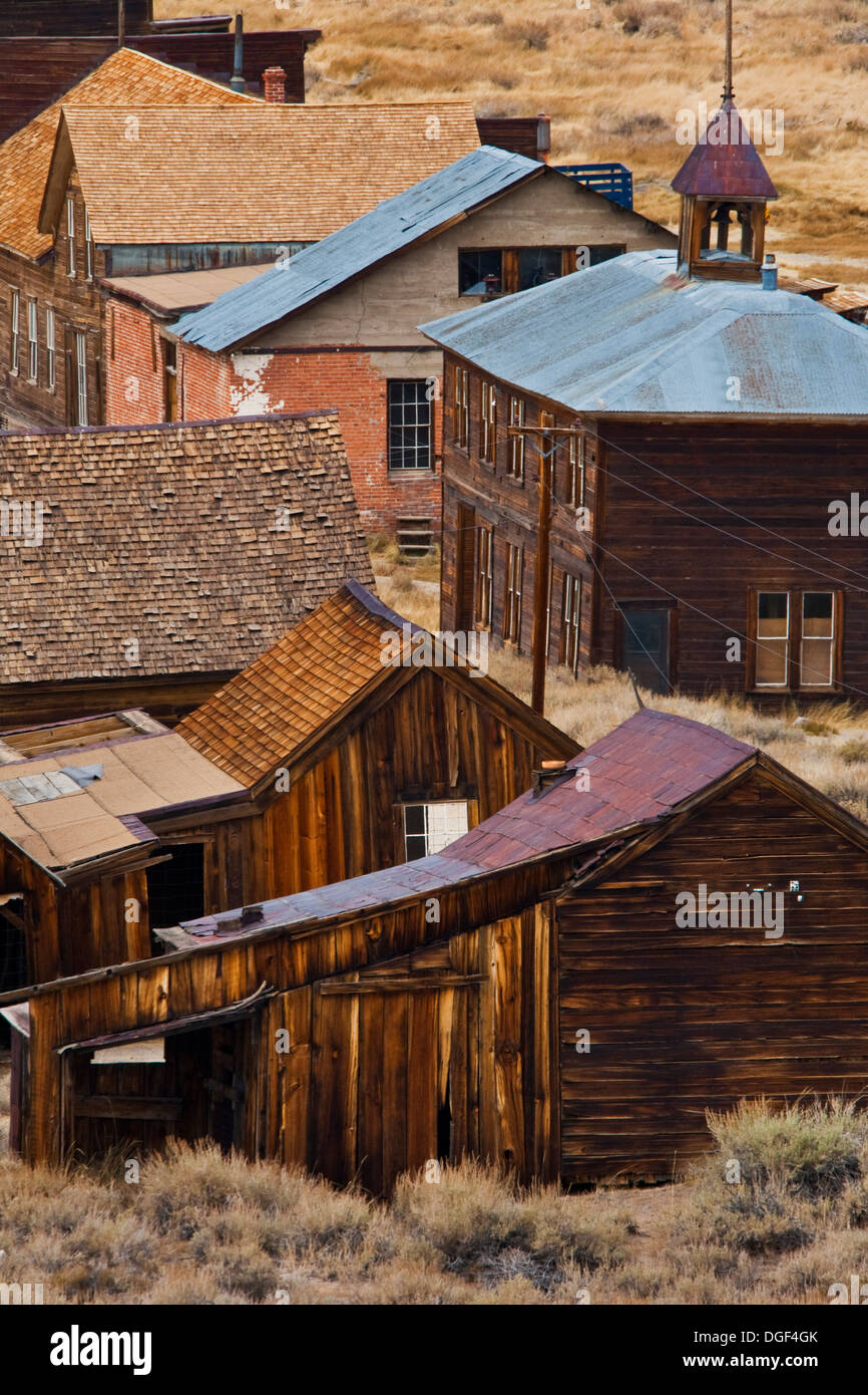 Old buildings in downtown Bodie, Bodie State Historic Park, Mono County, California Stock Photo