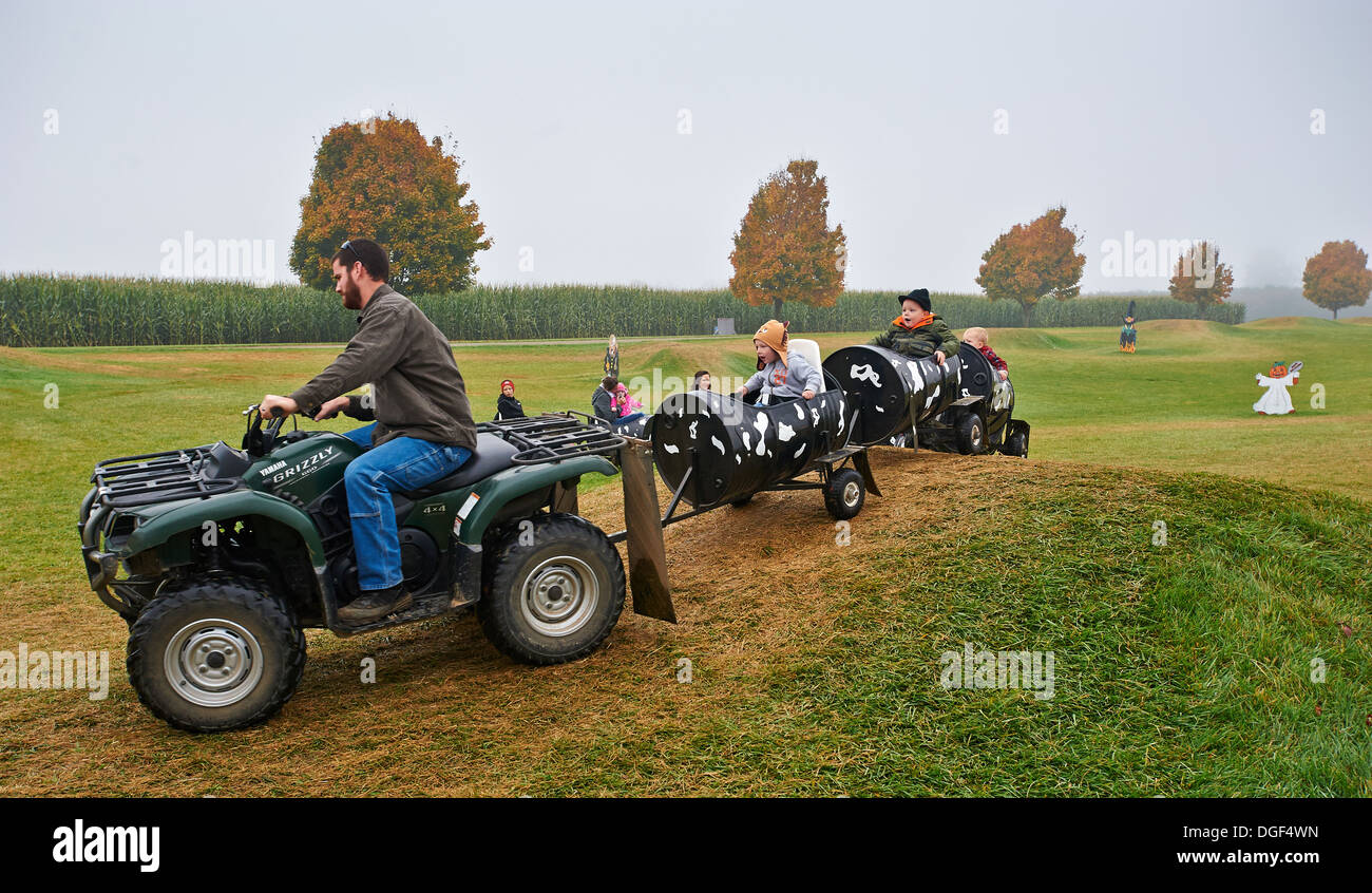 A tractor ride on a farm. Stock Photo