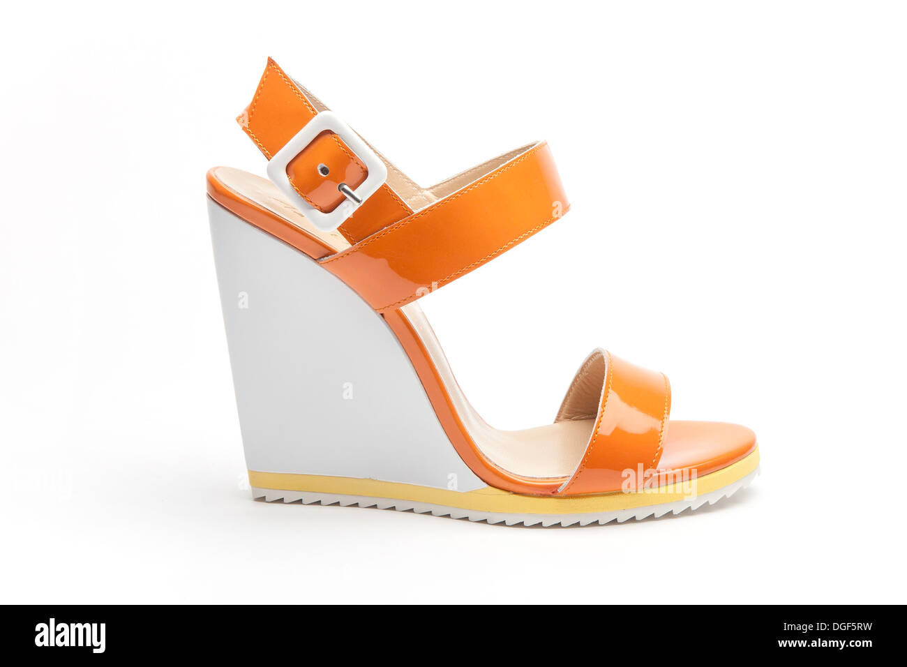 White and Orange high heeled wedge shoes Stock Photo - Alamy