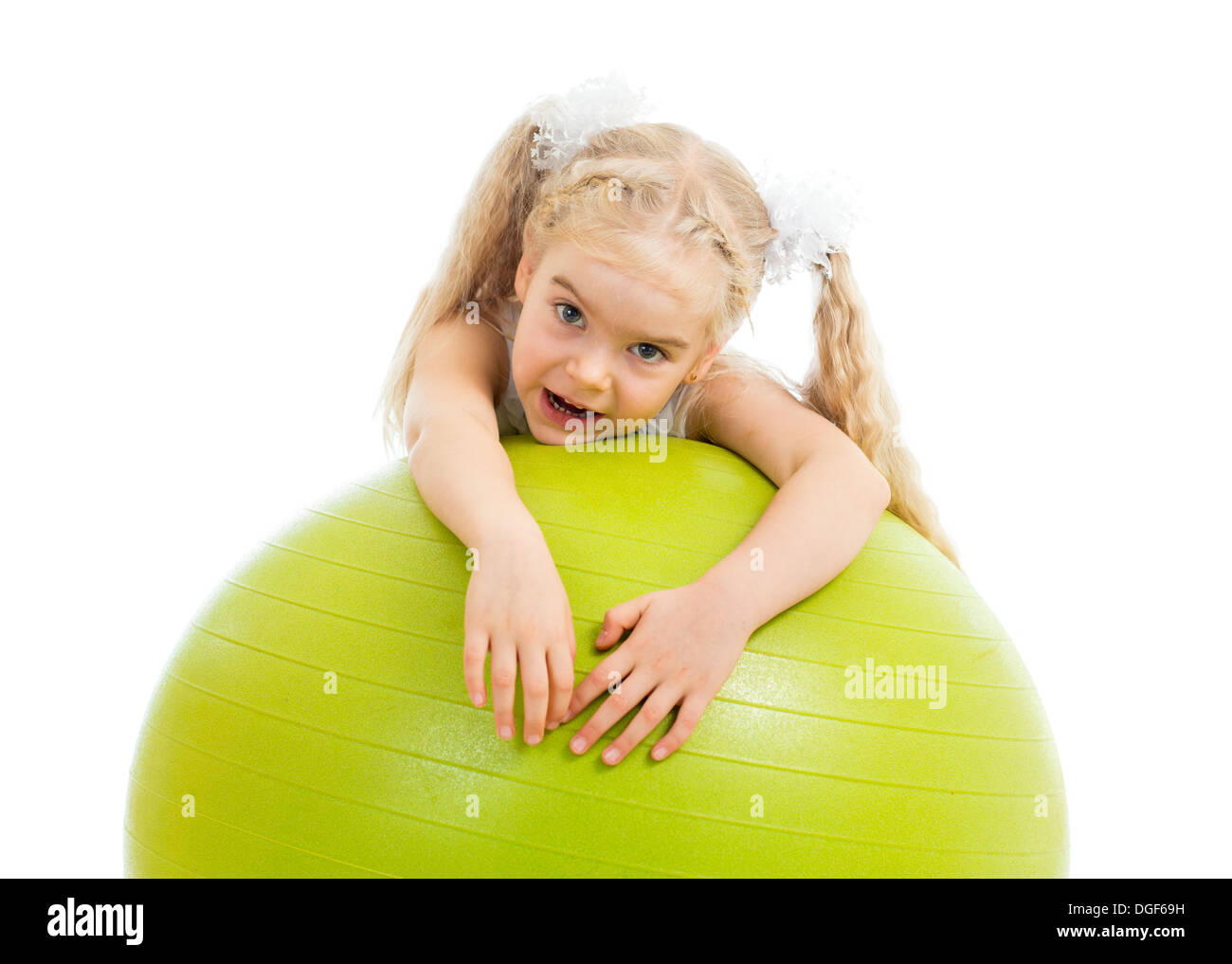 Child girl with gymnastic ball isolated Stock Photo