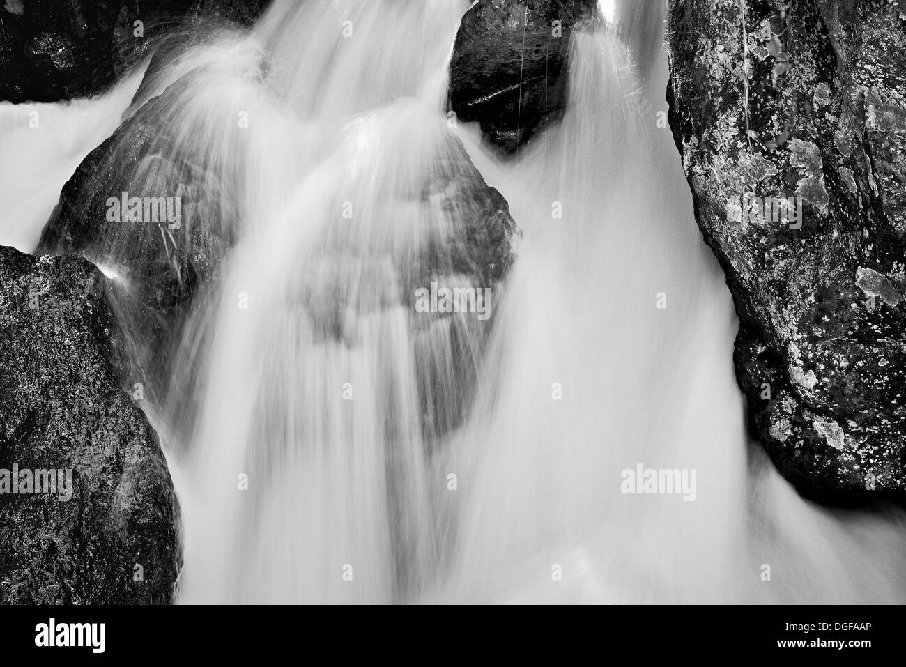 Argentina, Iguassu National Park: Black and White image showing individual cascade of Iguassu Falls Stock Photo