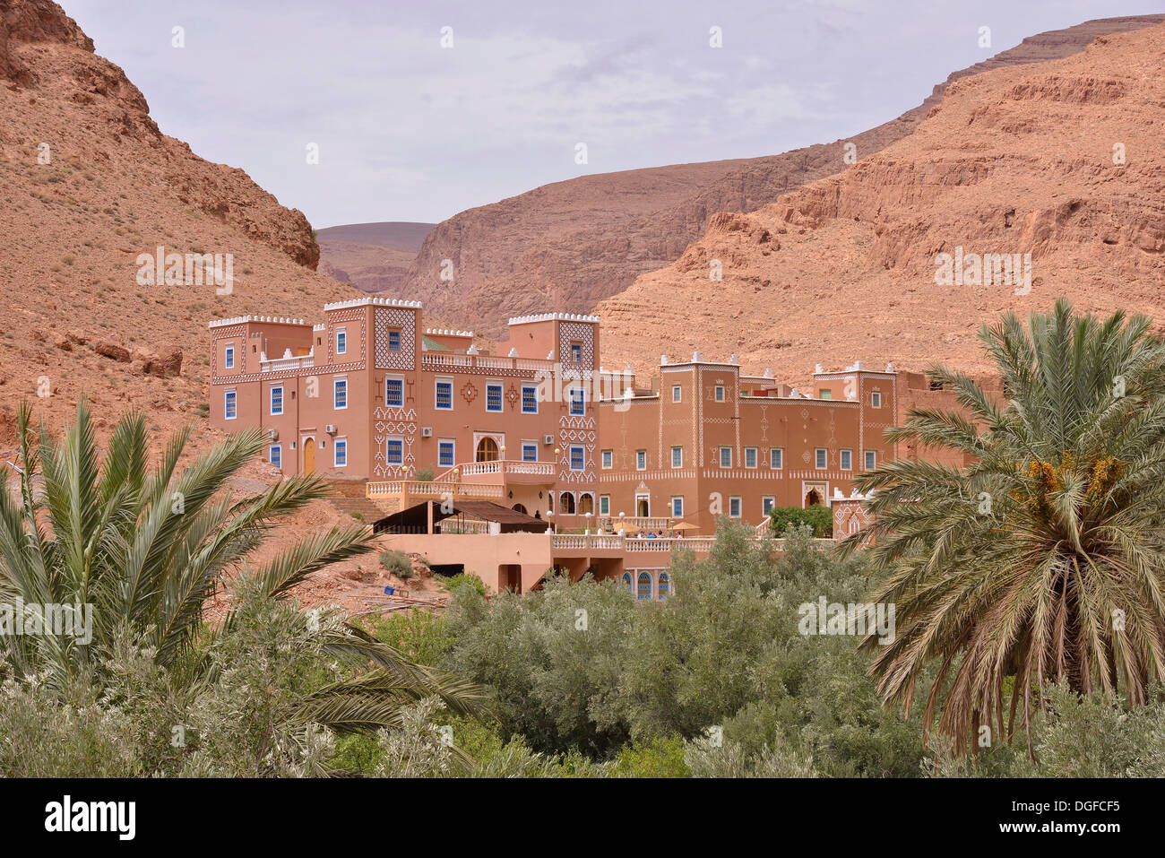 Kasbah-style hotel, Todgha gorge, Zaouia-Sidi-Abdelali, Morocco Stock Photo