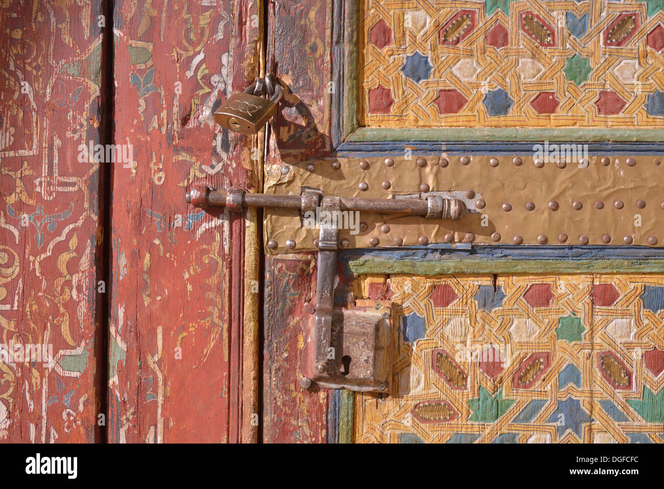 Front door of the Zaouia, mausoleum in the madrasa, Tamegroute, Souss-Massa-Draâ region, Morocco Stock Photo